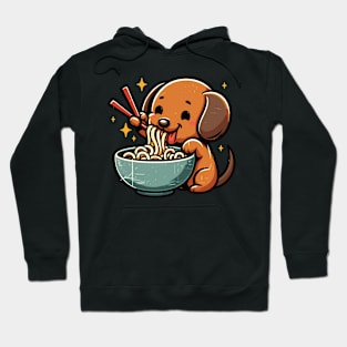 Kawaii english cream dachshund eating ramen Hoodie